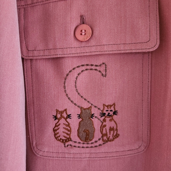 Vintage Embroidered CAT "S" Button Up Pink Collared Long Sleeve - Picture 3 of 11